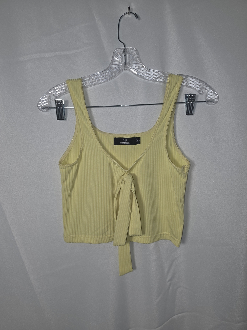 Light Yellow Ribbed Tie-Front Crop Tank – Knit Casual Top